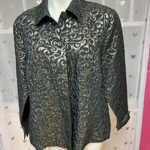 #143 Chico's Black Gold Patterned Dress Shirt Blazer Size 3 (16)